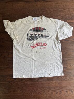 Vintage Cheers Boston Graphic Tee - Ash Gray with Red & Black Print